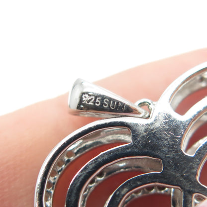 SUN 925 Sterling Silver Real Round-Cut Diamond Sparkle Heart Pendant