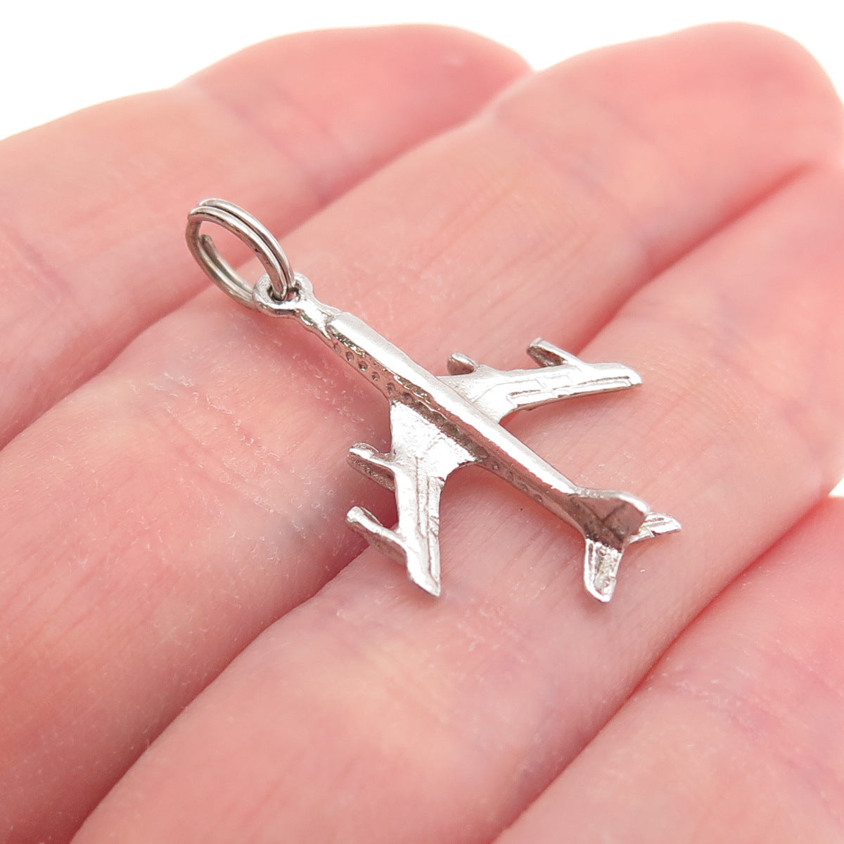925 Sterling Silver Vintage Airplane 3D Charm Pendant