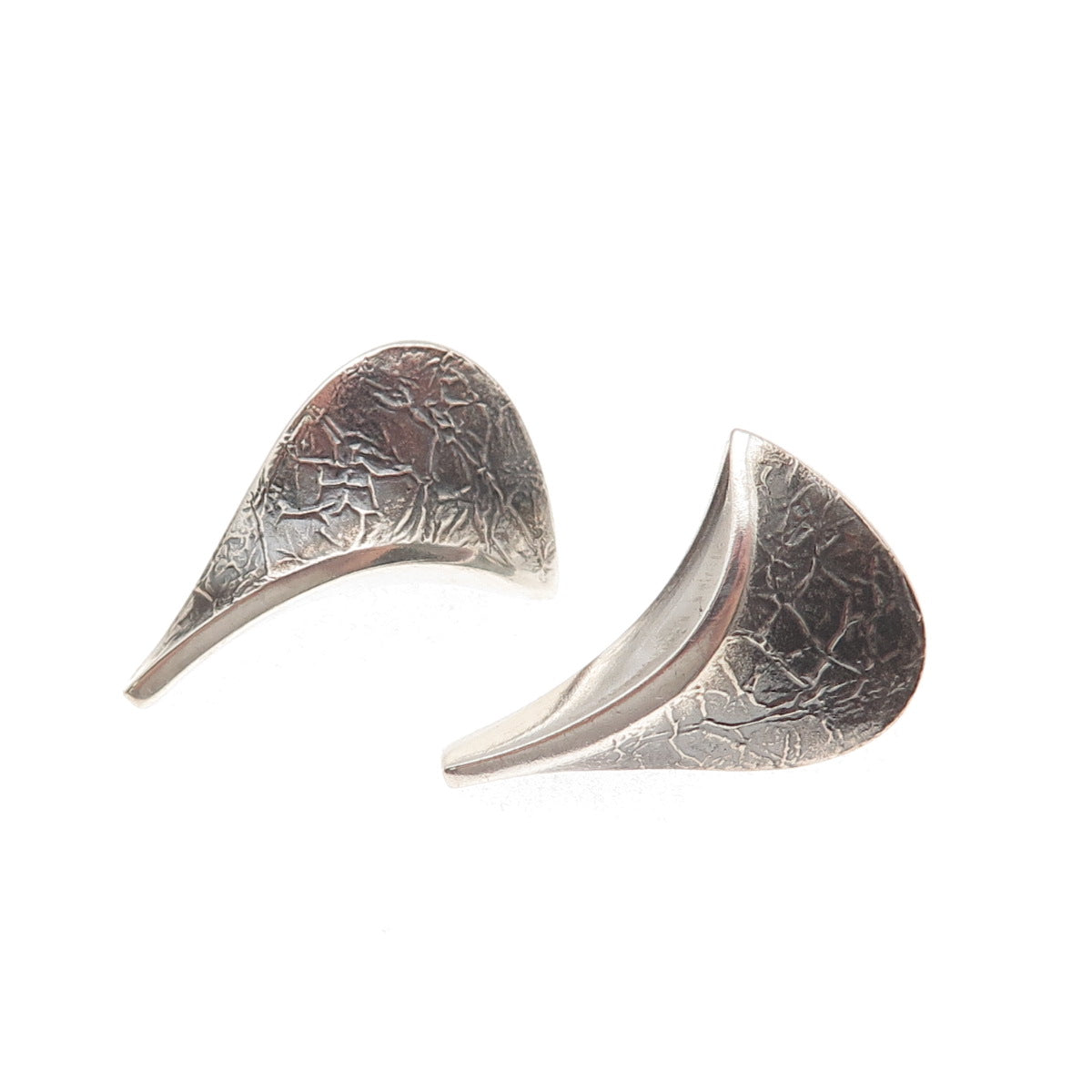 Maria Eleftheriou 925 Sterling Silver Vintage Modernist Petal Oxidized Earrings