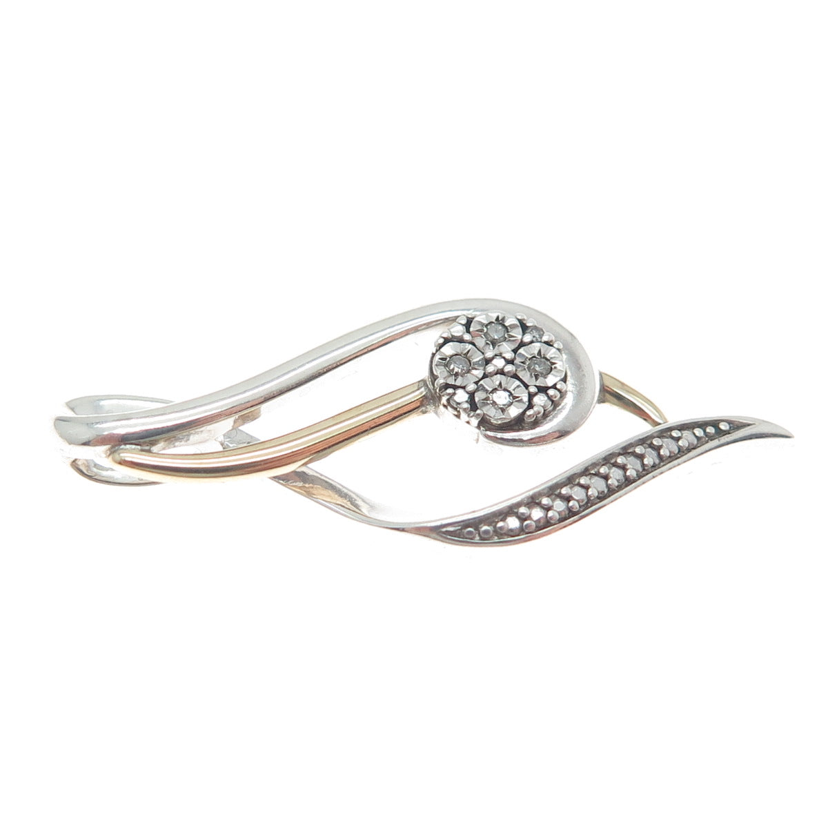 925 Sterling Silver & 10K Yellow Gold Real Round-Cut Diamond Twisted Pendant