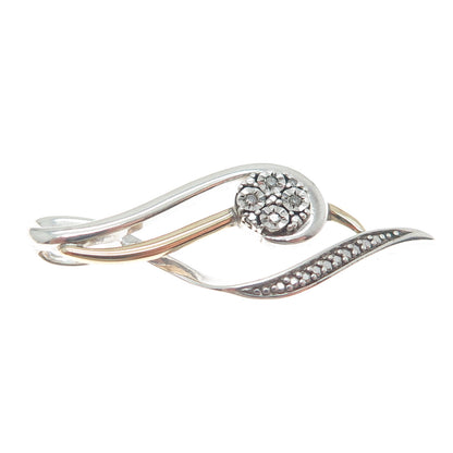 925 Sterling Silver & 10K Yellow Gold Real Round-Cut Diamond Twisted Pendant