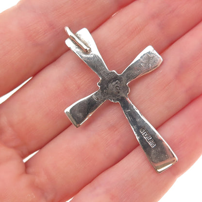 Old Pawn 925 Sterling Silver Vintage Southwestern Turquoise Cross Tribal Pendant