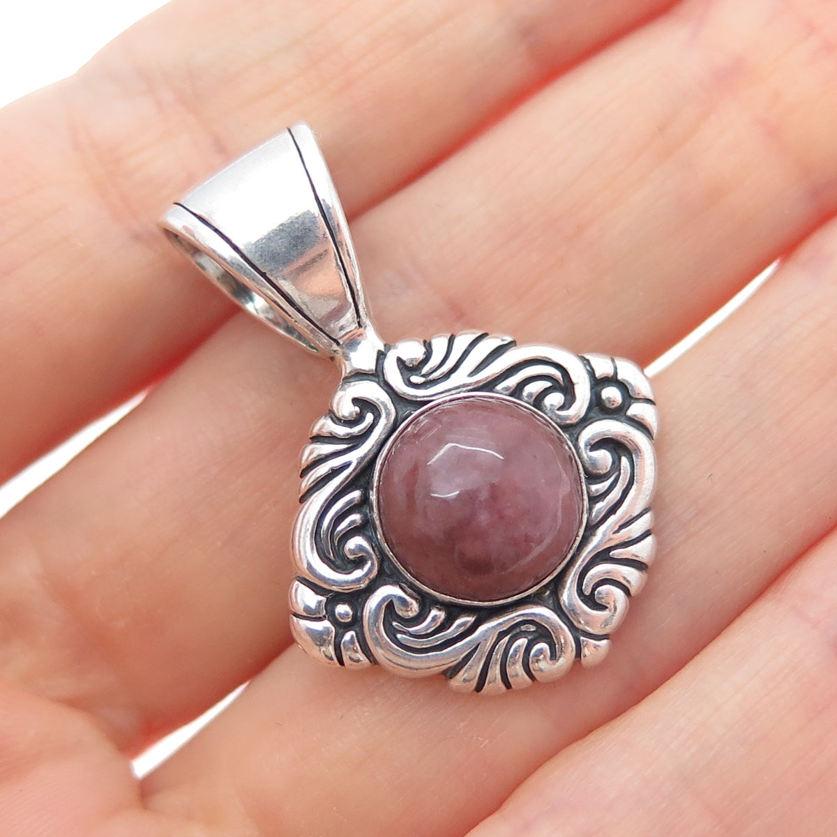 CAROLYN POLLACK Sterling Silver Vintage Real Rhodochrosite Floral Charm Pendant