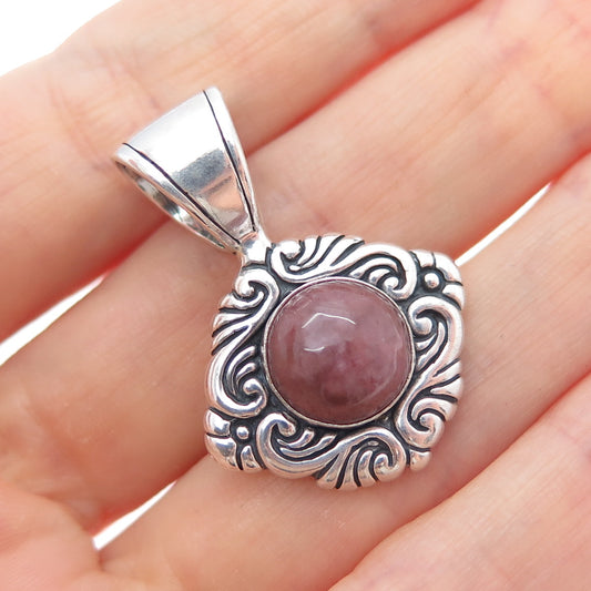 CAROLYN POLLACK Sterling Silver Vintage Real Rhodochrosite Floral Charm Pendant