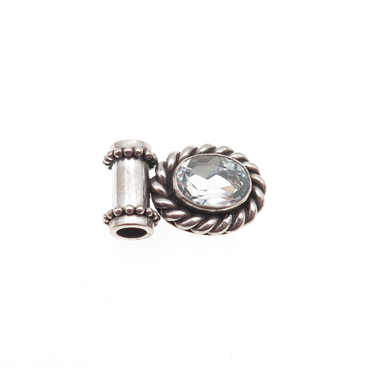 925 Sterling Silver Vintage Real Blue Topaz Oxidized Mini Slide Charm Pendant