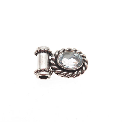 925 Sterling Silver Vintage Real Blue Topaz Oxidized Mini Slide Charm Pendant