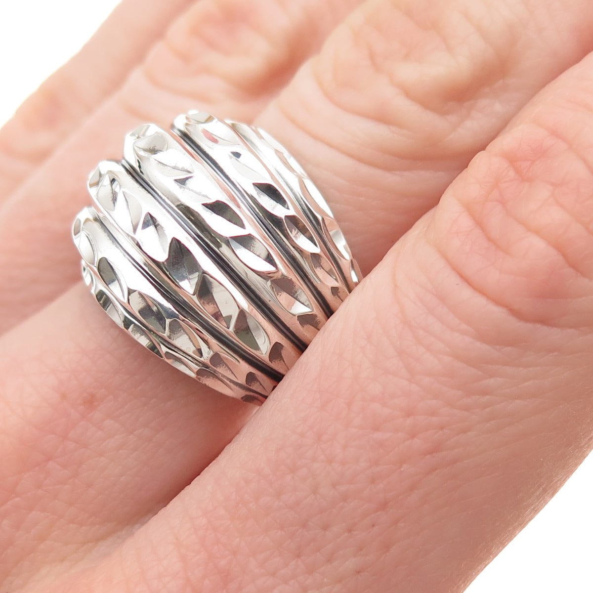 Chapal Zenray 925 Sterling Silver Vintage Modernist Ribbed Oxidized Ring Size 7