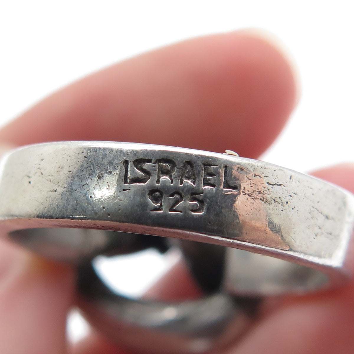 925 Sterling Silver Vintage Israel Modernist Love Knot Oxidized Ring Size 9.25