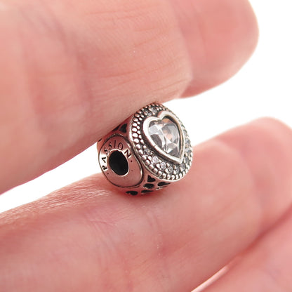 Pandora 925 Sterling Silver C Z Essence Passion Heart Slide Bead Charm