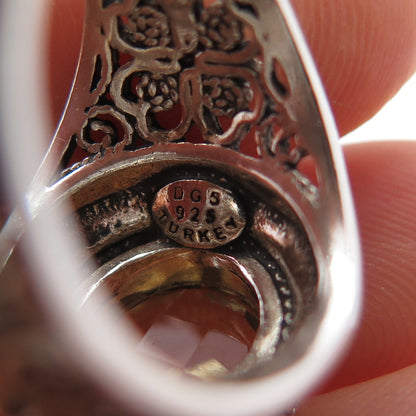 925 Sterling Silver Vintage Real Citrine Filigree Clover Lucky Ring Size 6