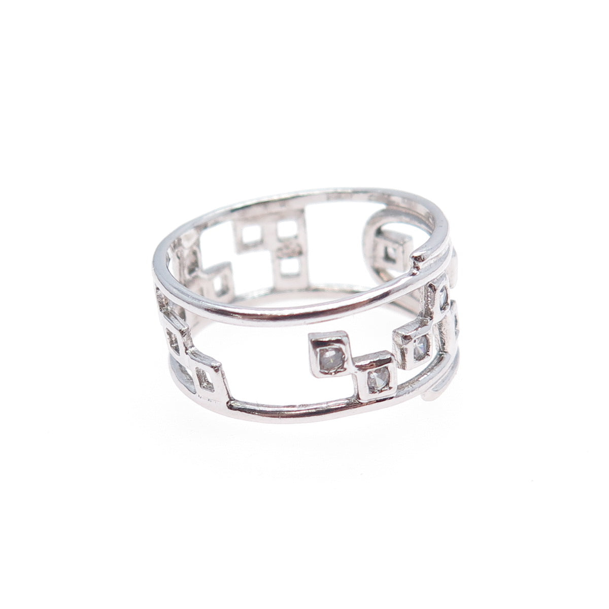 925 Sterling Silver Round-Cut C Z Modernist Checkmate Ring Size 6.5