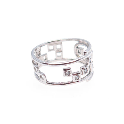 925 Sterling Silver Round-Cut C Z Modernist Checkmate Ring Size 6.5