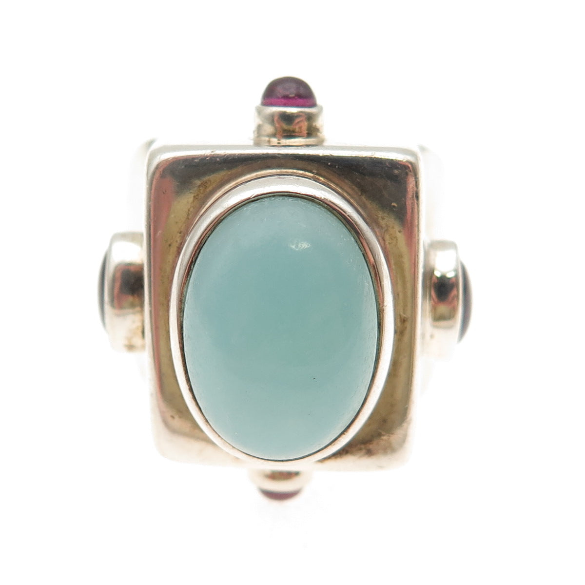 M.R.F. Resources Sterling Vintage Chalcedony & Tourmaline Modernist Ring Size 7
