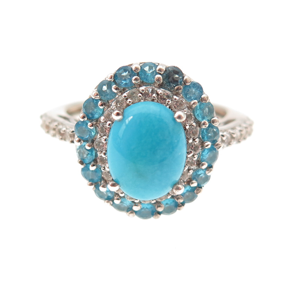 Chuck Clemency 925 Sterling Silver Real Turquoise Apatite & Topaz Ring Size 8.25