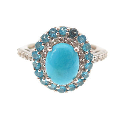 Chuck Clemency 925 Sterling Silver Real Turquoise Apatite & Topaz Ring Size 8.25