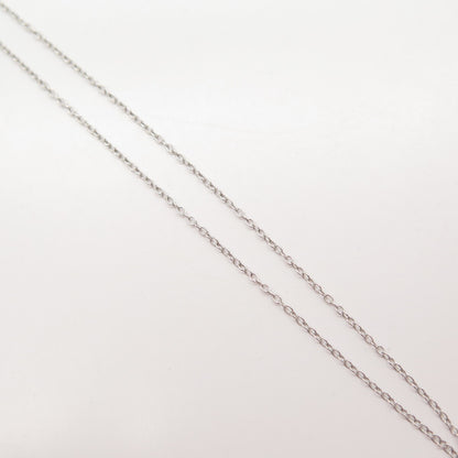 925 Sterling Silver Real White Diamond Open Heart Rolo Chain Necklace 16"