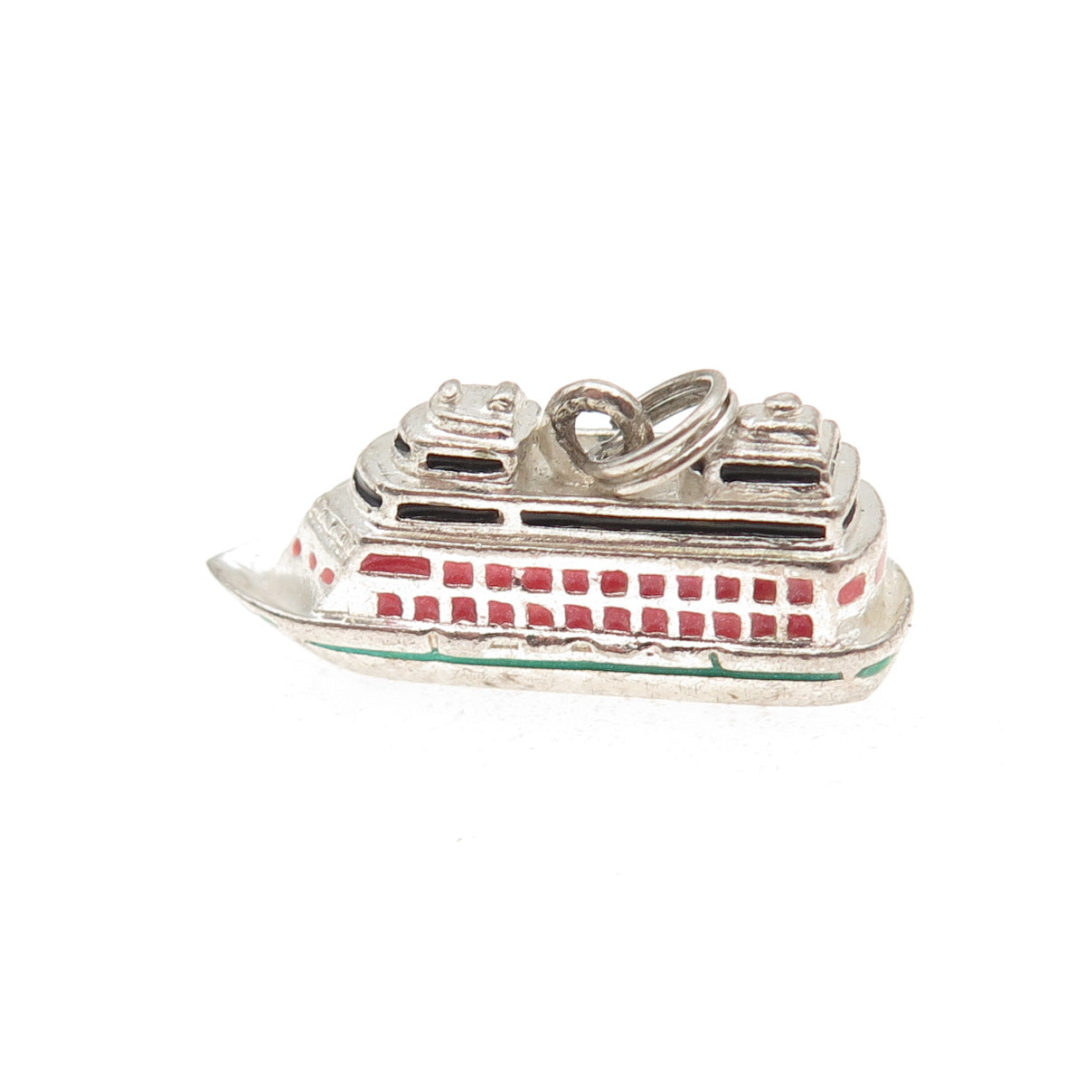 JEZLAINE 925 Sterling Silver Vintage Enamel Cruise Ship 3D Mini Charm Pendant