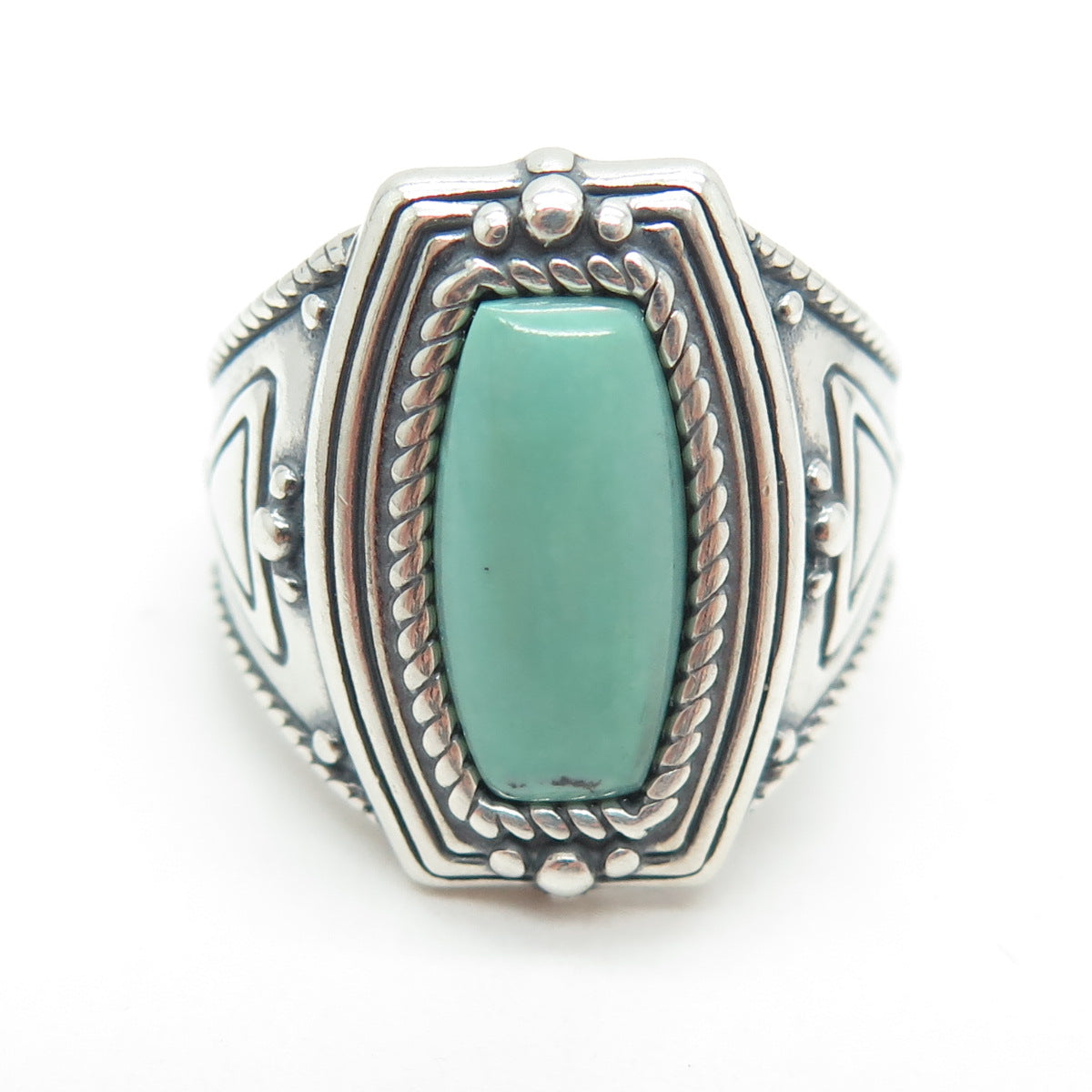 SHUBE 925 Sterling Silver Vintage Real Number Eight Turquoise Ring Size 10.5