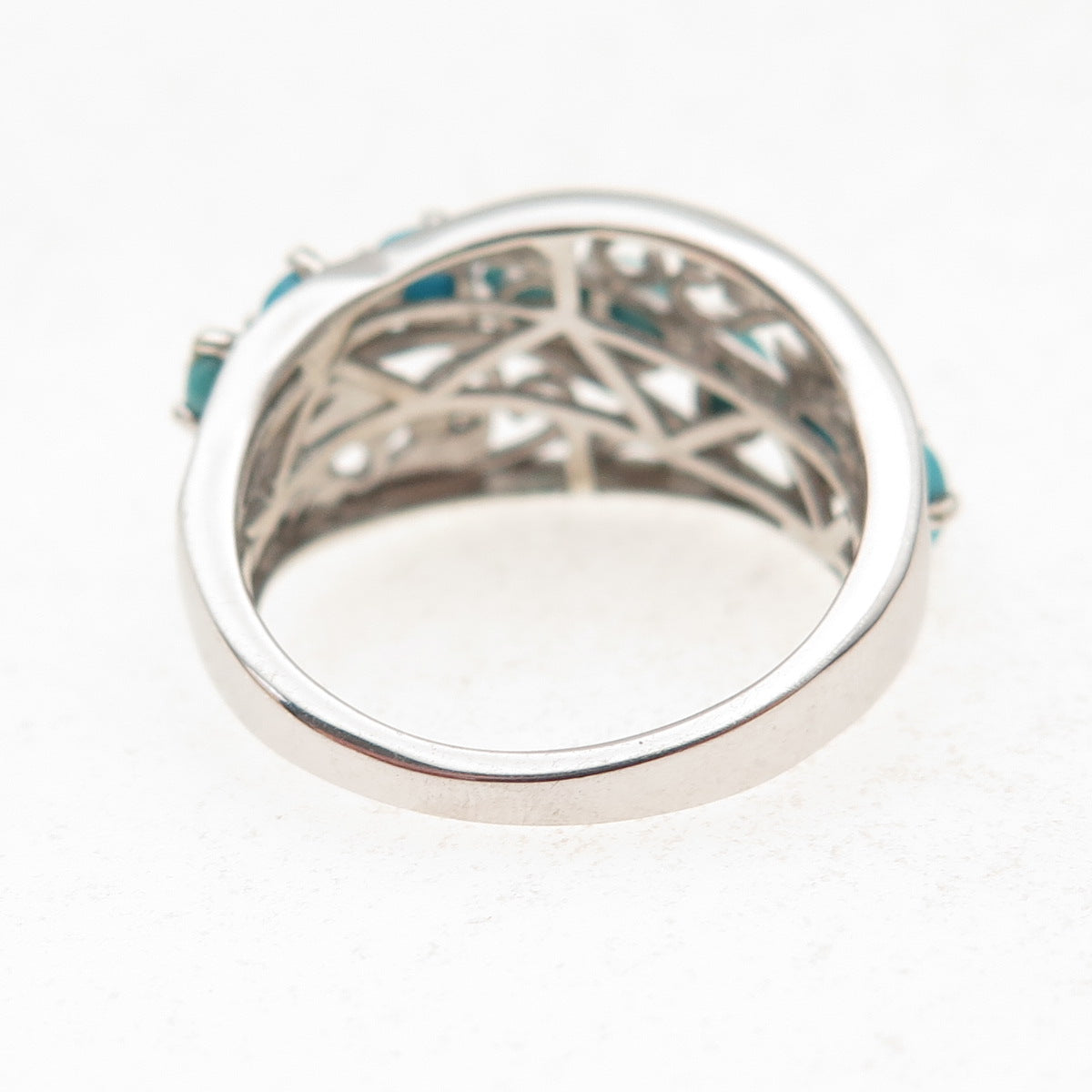 Chuck Clemency 925 Sterling Silver Real Turquoise Floral Ring Size 7.5