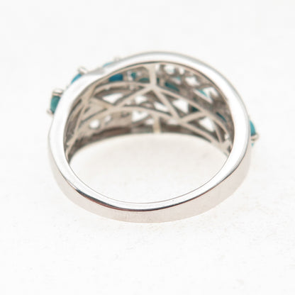 Chuck Clemency 925 Sterling Silver Real Turquoise Floral Ring Size 7.5