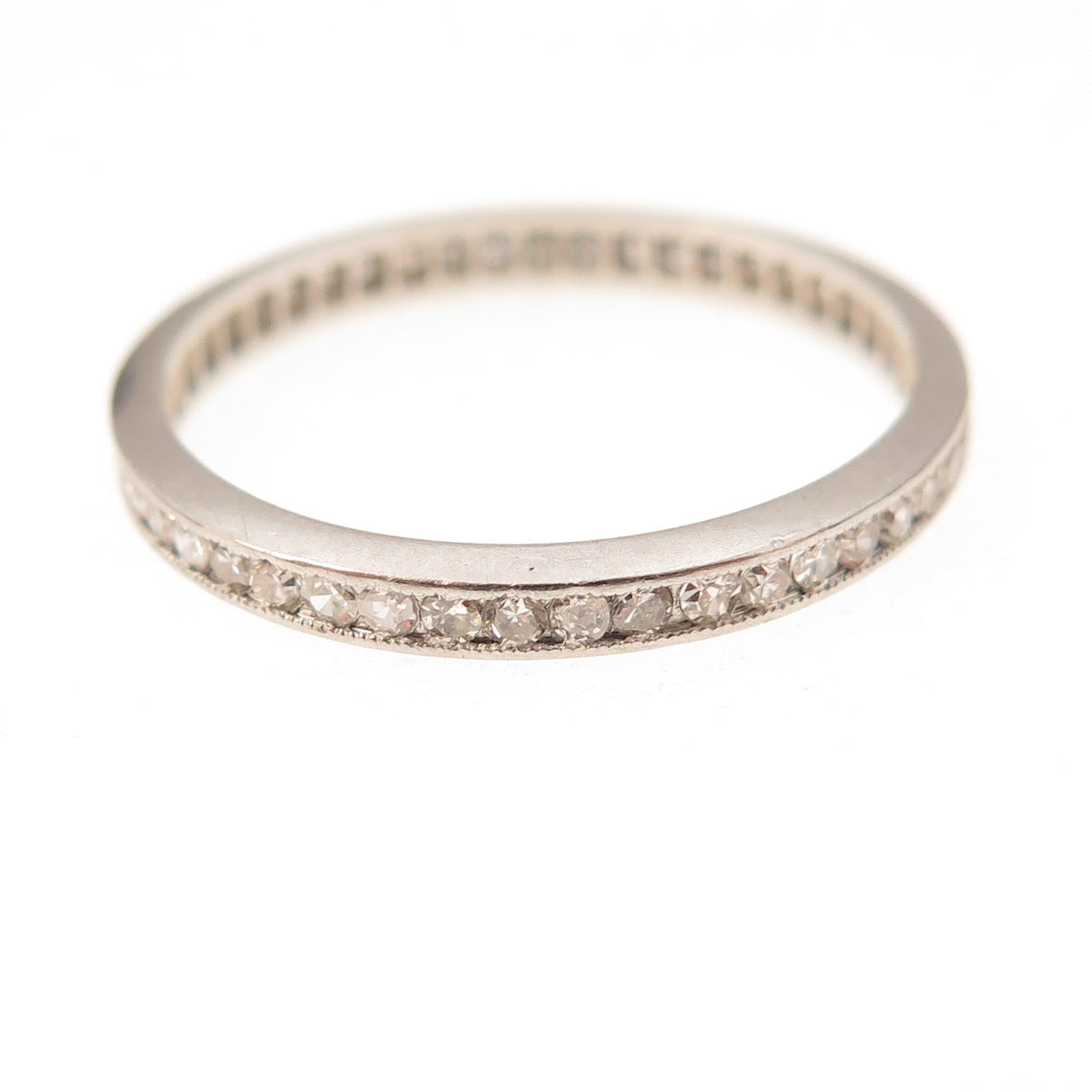Antique Art Deco Platinum Real Diamond Stackable Engraved Eternity Ring Size 8