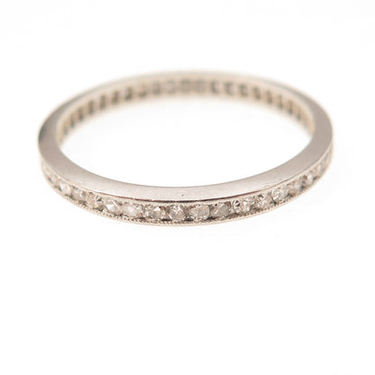 Antique Art Deco Platinum Real Diamond Stackable Engraved Eternity Ring Size 8