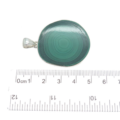 925 Sterling Silver Vintage Real Malachite Modernist Charm Pendant