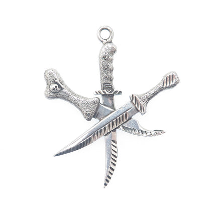 925 Sterling Silver Vintage Pirate Crossed Daggers Oxidized Pendant