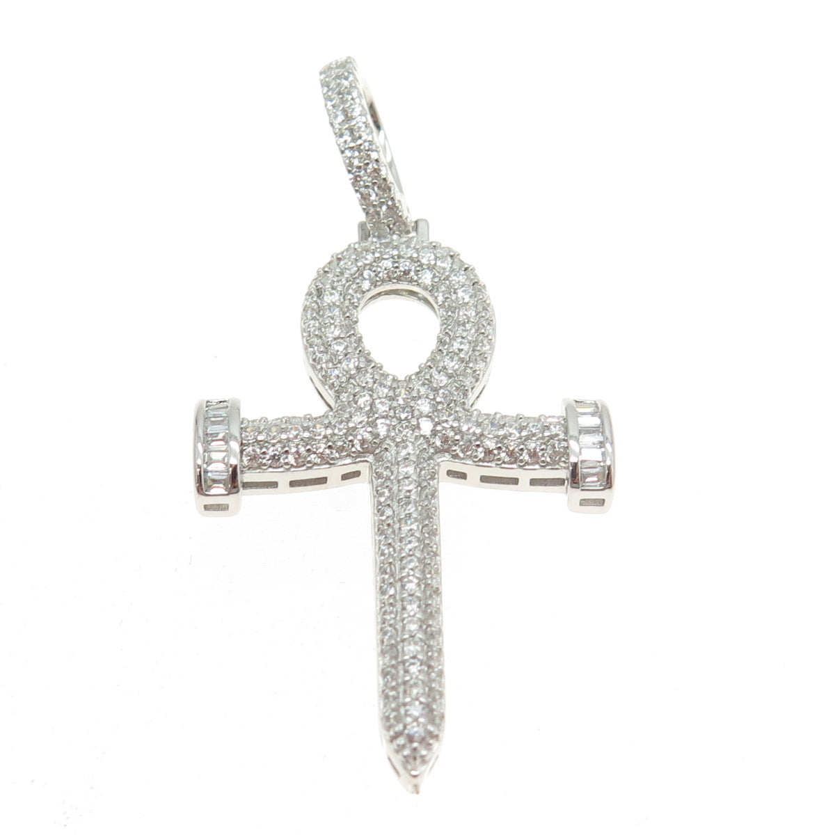 925 Sterling Silver Pave C Z Ankh Cross Pendant