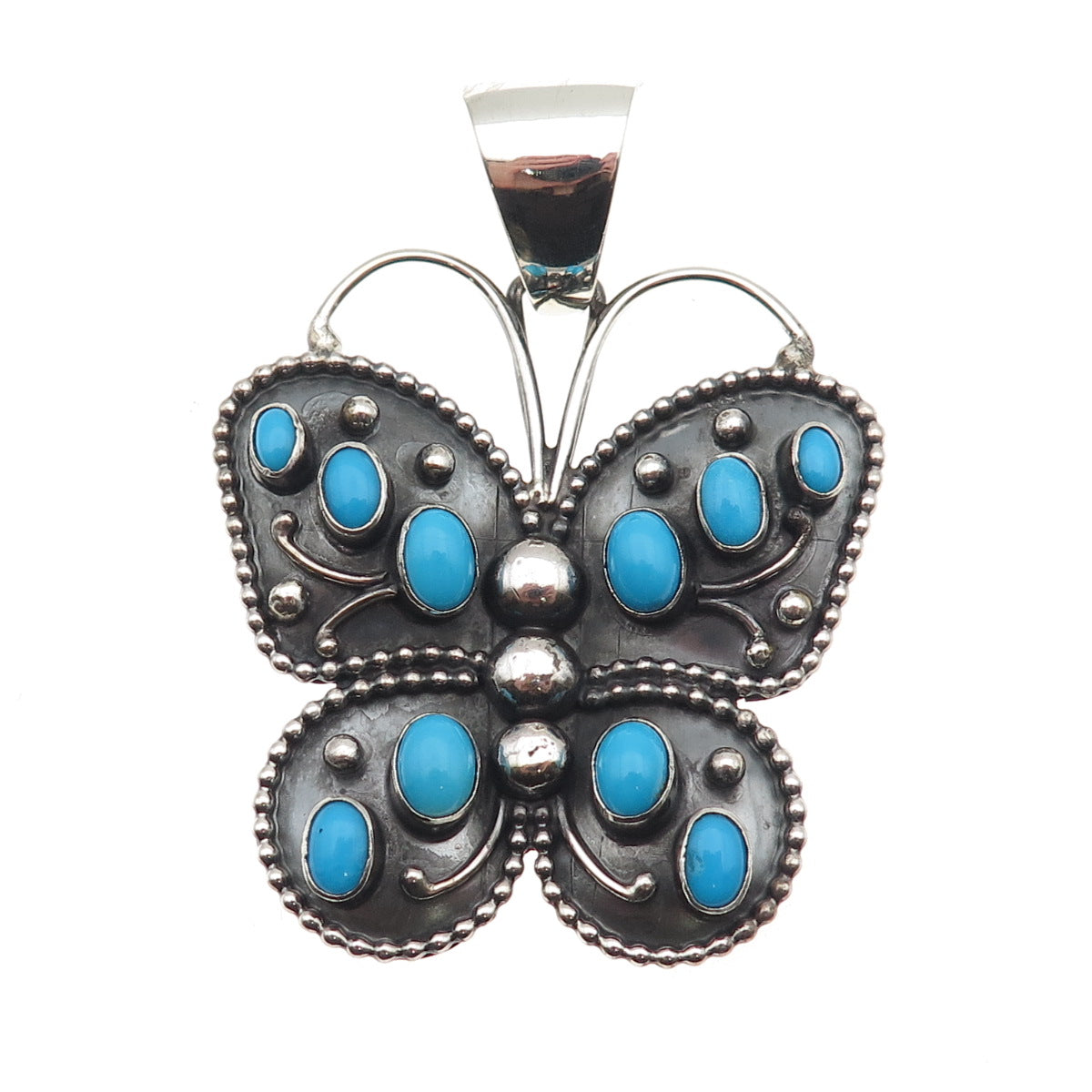 Darrin Livingston Navajo Old Pawn Sterling Vintage Turquoise Butterfly Pendant