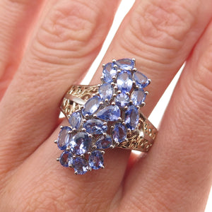 Chuck Clemency 925 Sterling Silver 2-Tone Real Tanzanite Cluster Ring Size 8.25