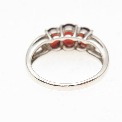 925 Sterling Silver Vintage Real Oval-Cut Red Garnet Ring Size 8.25