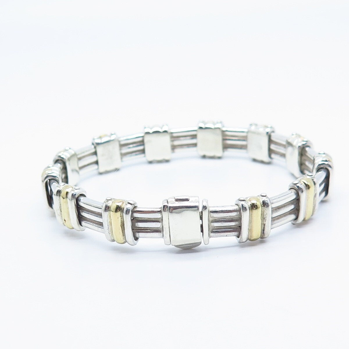 925 Sterling Silver 2-Tone Vintage Italy Fence Link Bracelet 6.75"