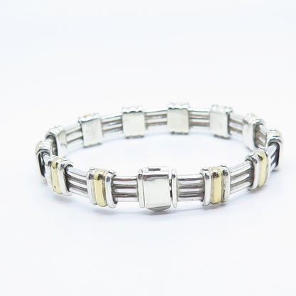925 Sterling Silver 2-Tone Vintage Italy Fence Link Bracelet 6.75"