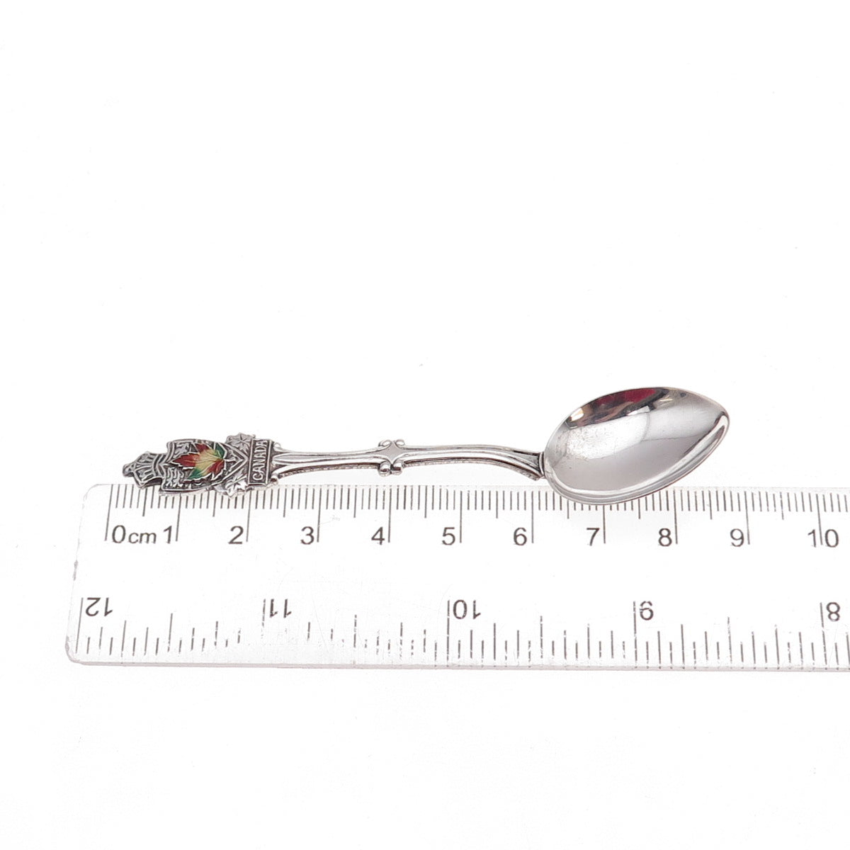 Ecco 925 Sterling Silver Antique Art Deco Enamel Canada Maple Leaf Coffee Spoon