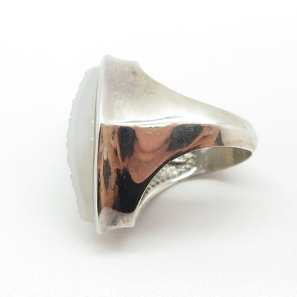 WHITNEY KELLY 925 Sterling Silver Vintage Real Marquise-Cut Druzy Ring Size 6
