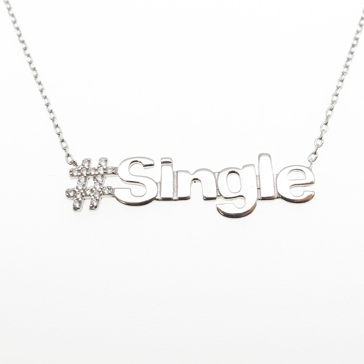 925 Sterling Silver Round-Cut C Z #Smile Cable Chain Necklace 16-18"