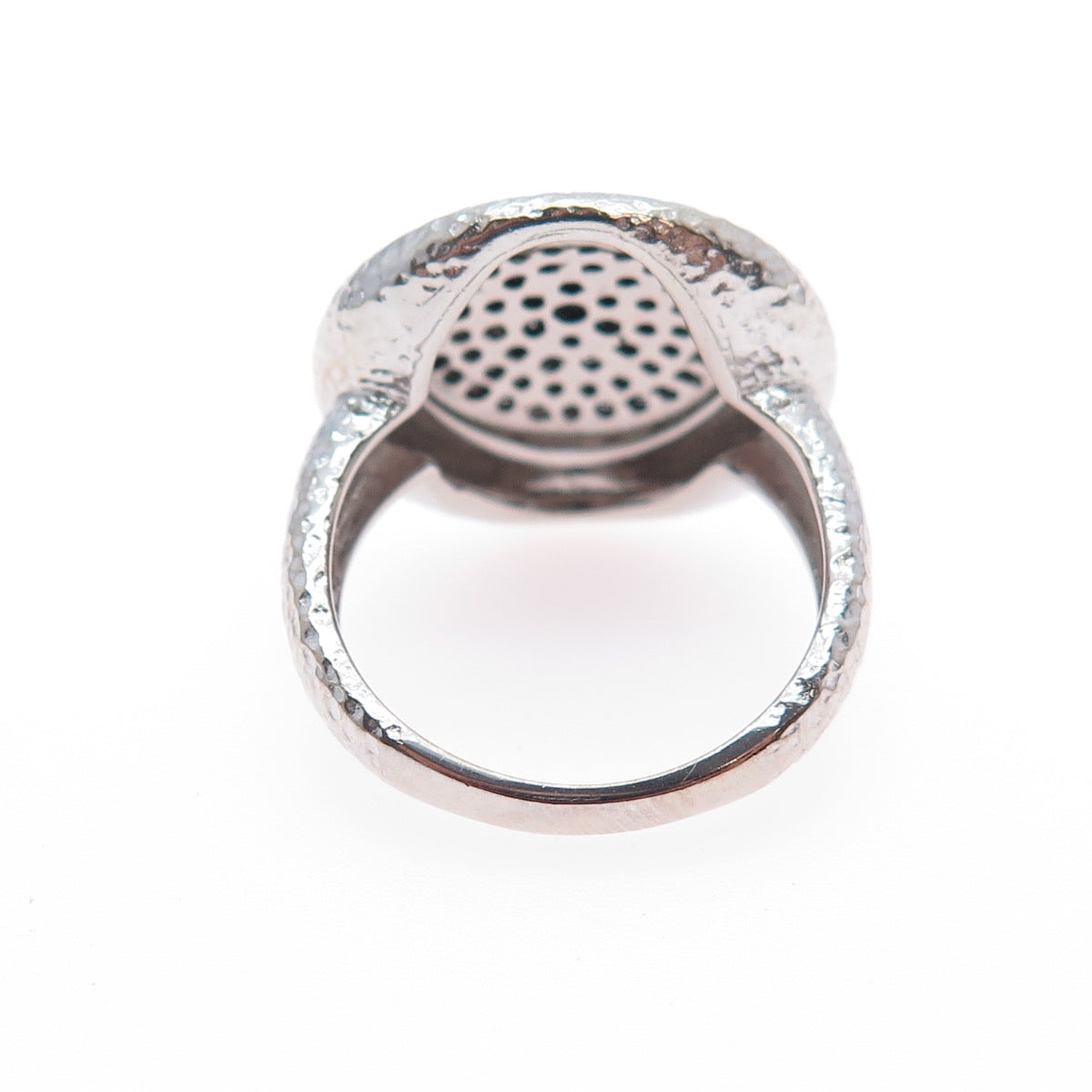 925 Sterling Silver Real Round-Cut Black Spinel Hammered Ring Size 7.25