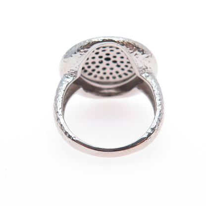 925 Sterling Silver Real Round-Cut Black Spinel Hammered Ring Size 7.25