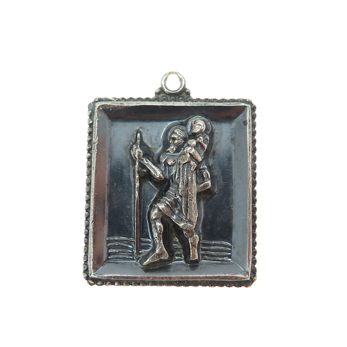 CREED 925 Sterling Silver Vintage St. Christopher Oxidized Charm Pendant