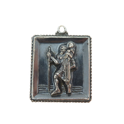 CREED 925 Sterling Silver Vintage St. Christopher Oxidized Charm Pendant