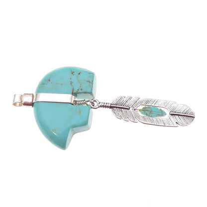 Sundancer Sterling Silver Vintage Southwestern Turquoise Bear & Feather Pendant