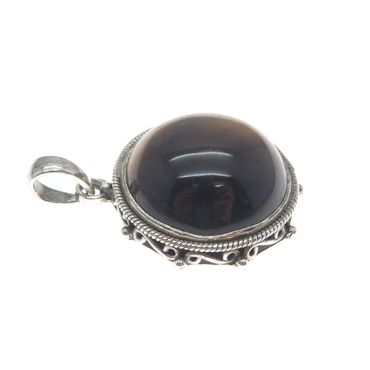 DOUG PAULUS 925 Sterling Silver Vintage Real Tiger Eye Oxidized Charm Pendant