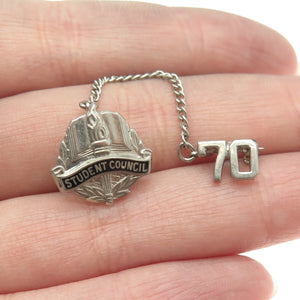 BALE 925 Sterling Silver Vintage 1970 Enamel Student Council Pin Brooch