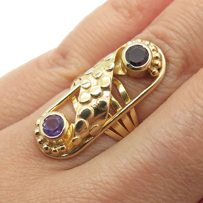 YES SILVER JEWELRY Sterling Gold Plated Vintage Amethyst & Garnet Ring Size 6.75