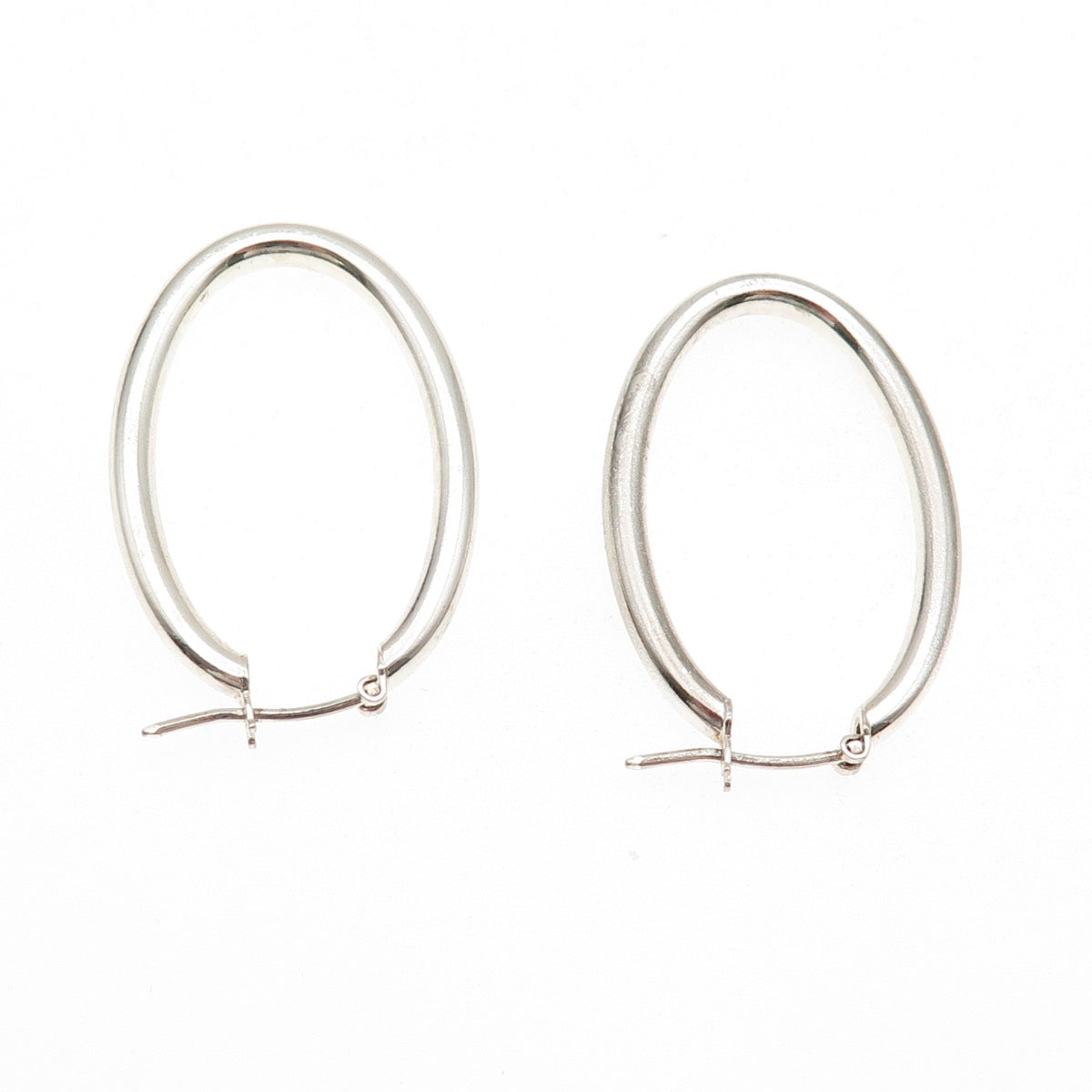 925 Sterling Silver Italy Tube Oval Hoop Earrings