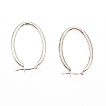 925 Sterling Silver Italy Tube Oval Hoop Earrings