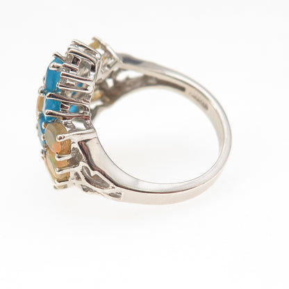 925 Sterling Silver Real Opal Apatite & White Topaz Ring Size 5.5