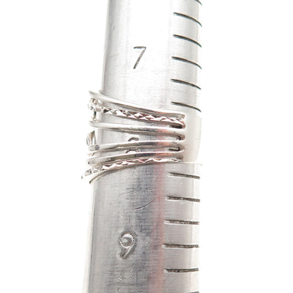 925 Sterling Silver Vintage Diamond-Cut Multi-Row Ring Size 8