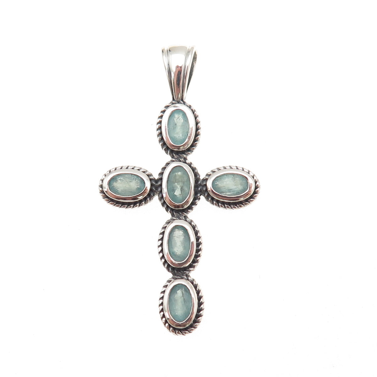 D'Joy 925 Sterling Silver Real Oval-Cut Aquamarine Cross Charm Pendant